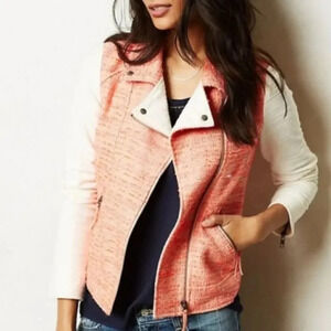 Anthropologie Elevenses Blushed Tweed Boucle Moto Jacket